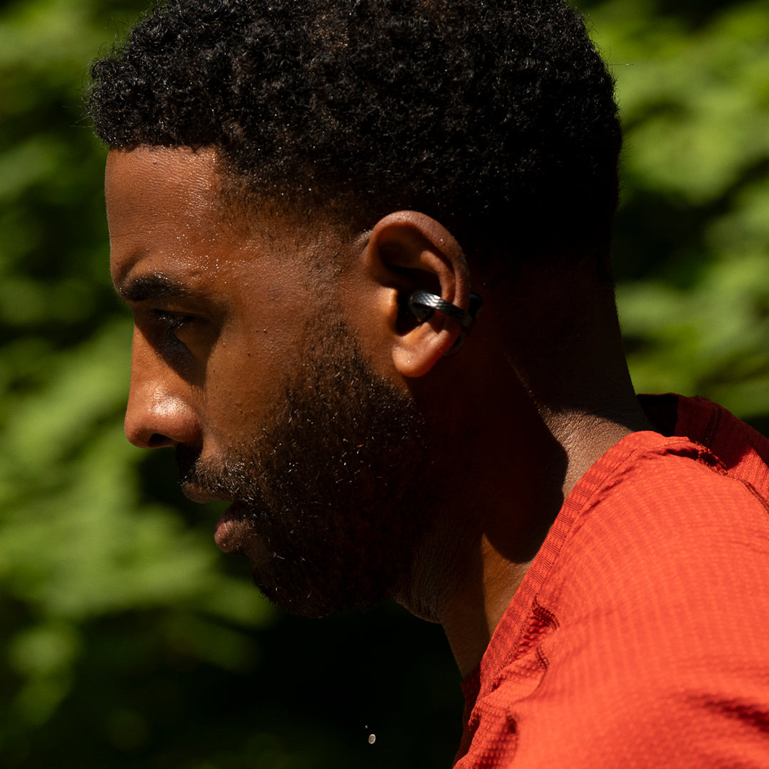 Amazfit UP Open-Ear Clip-On Earbuds - Black - worn while running