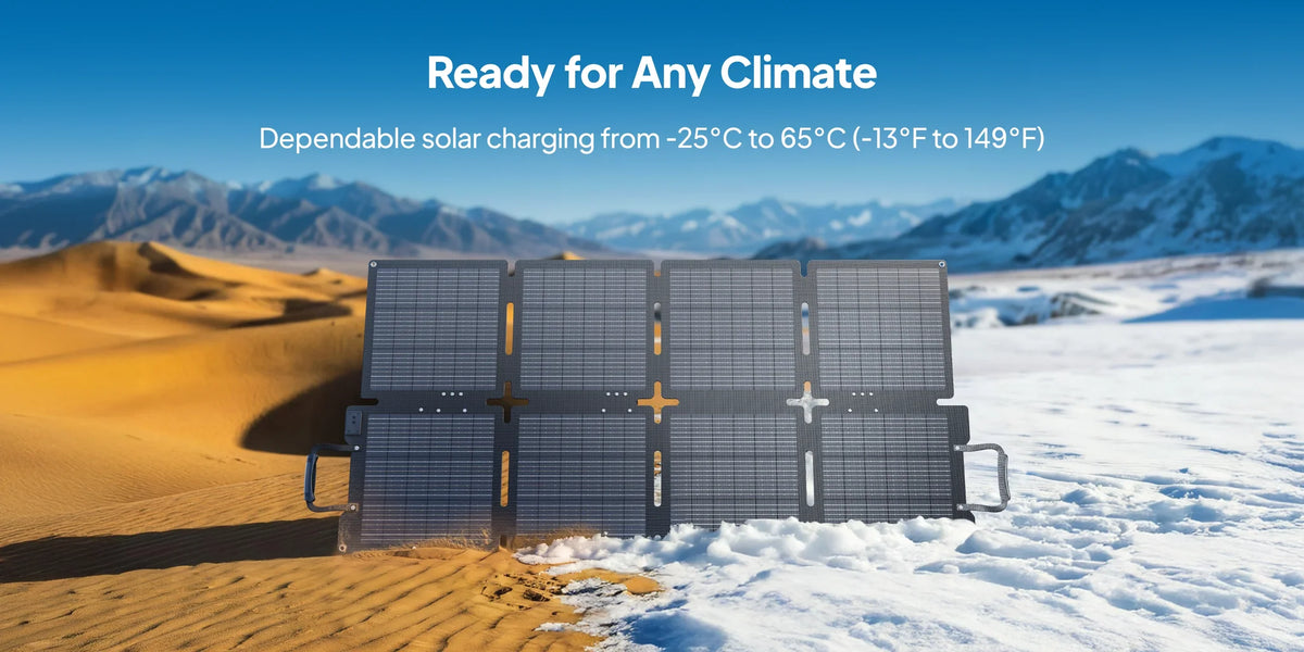 BLUETTI SORA 130 130W Portable Solar Panel - in the desert and snow
