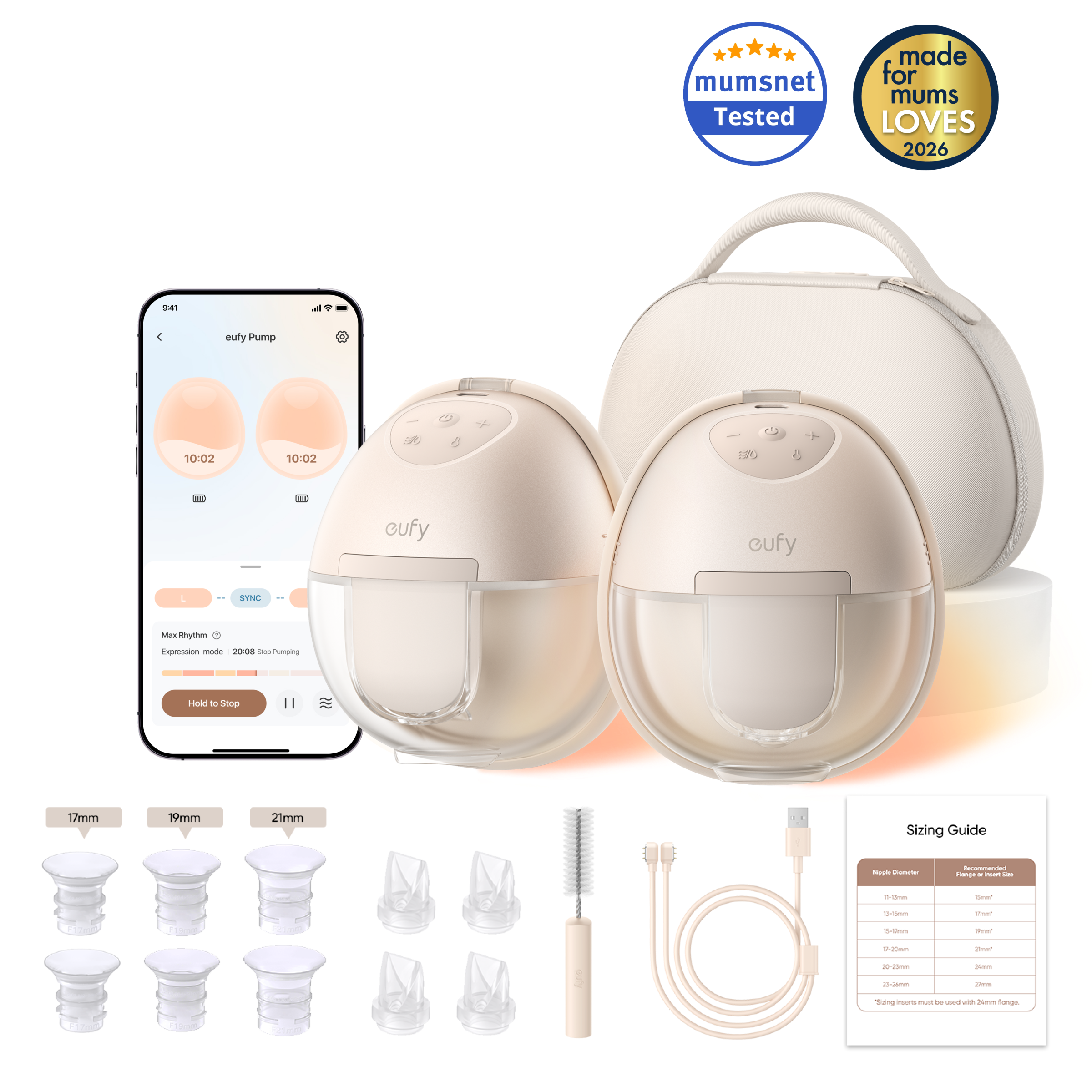 eufy Wearable Breast Pump S1 Pro, Brown - official product image