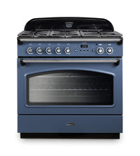 Rangemaster Classic FX 90 Dual Fuel range cooker in Stone Blue with Chrome trim