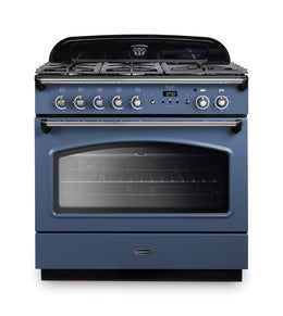 Rangemaster Classic FX 90cm Dual Fuel Range Cooker - Stone Blue with Chrome Trim | CLAS90FXDFFSB/C