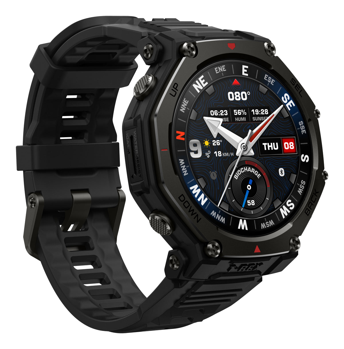 Amazfit T-Rex 3 Pro 48mm Smartwatch - Tactical Black - angled view, right