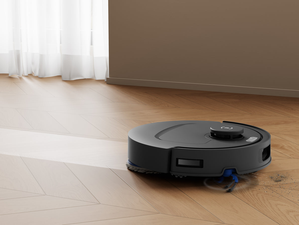 Ecovacs DEEBOT T30e OMNI Robot Vacuum and Mop - Black - mopping a wooden floor
