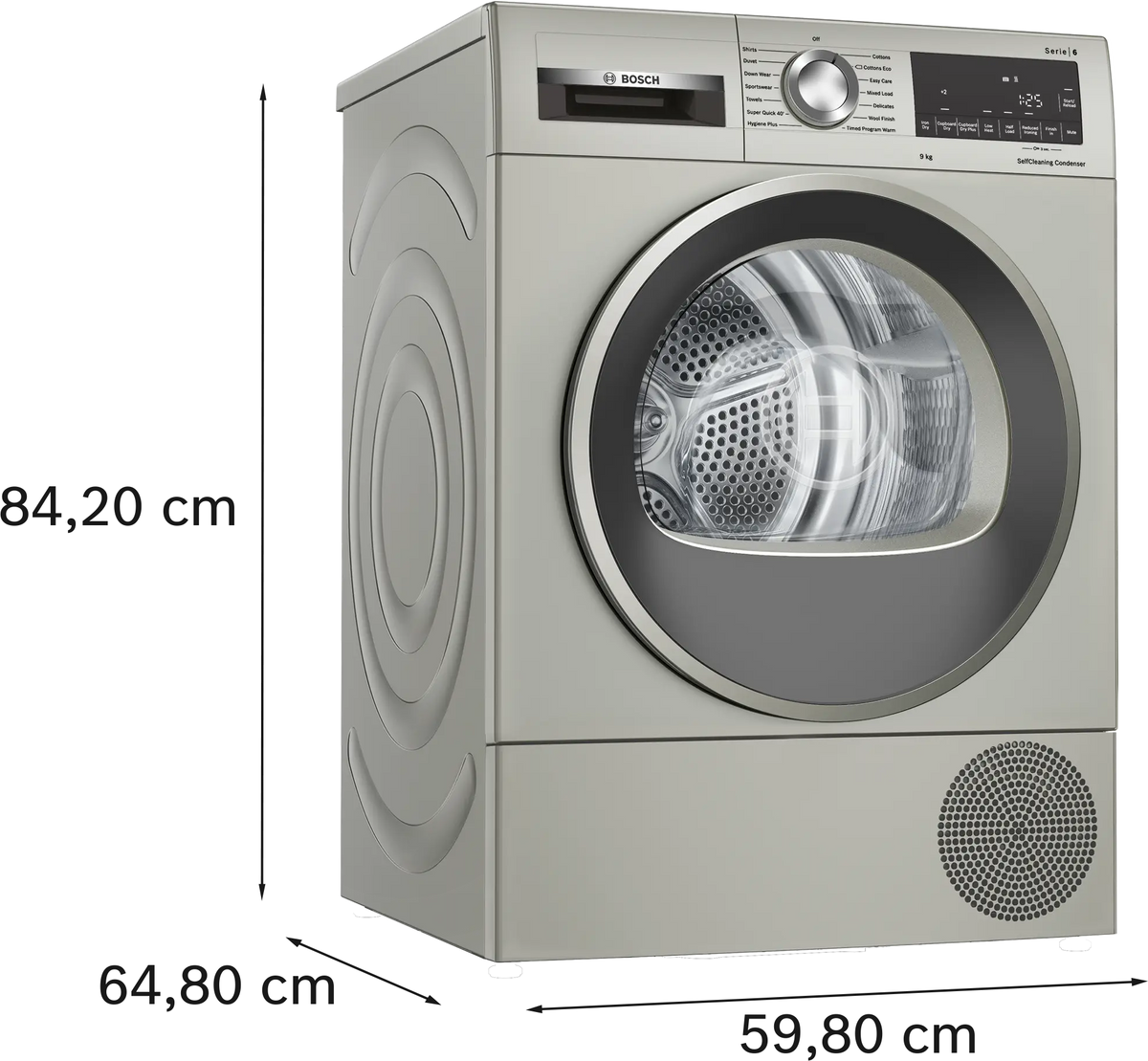 Bosch WQG245S9GB Series 6 9kg heat pump tumble dryer in Silver Inox