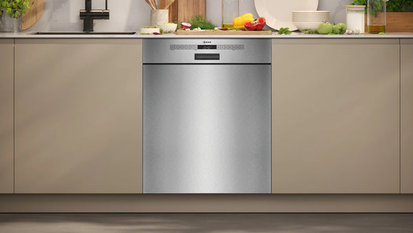 NEFF S145HTS01G N50 semi-integrated dishwasher in Brushed Steel