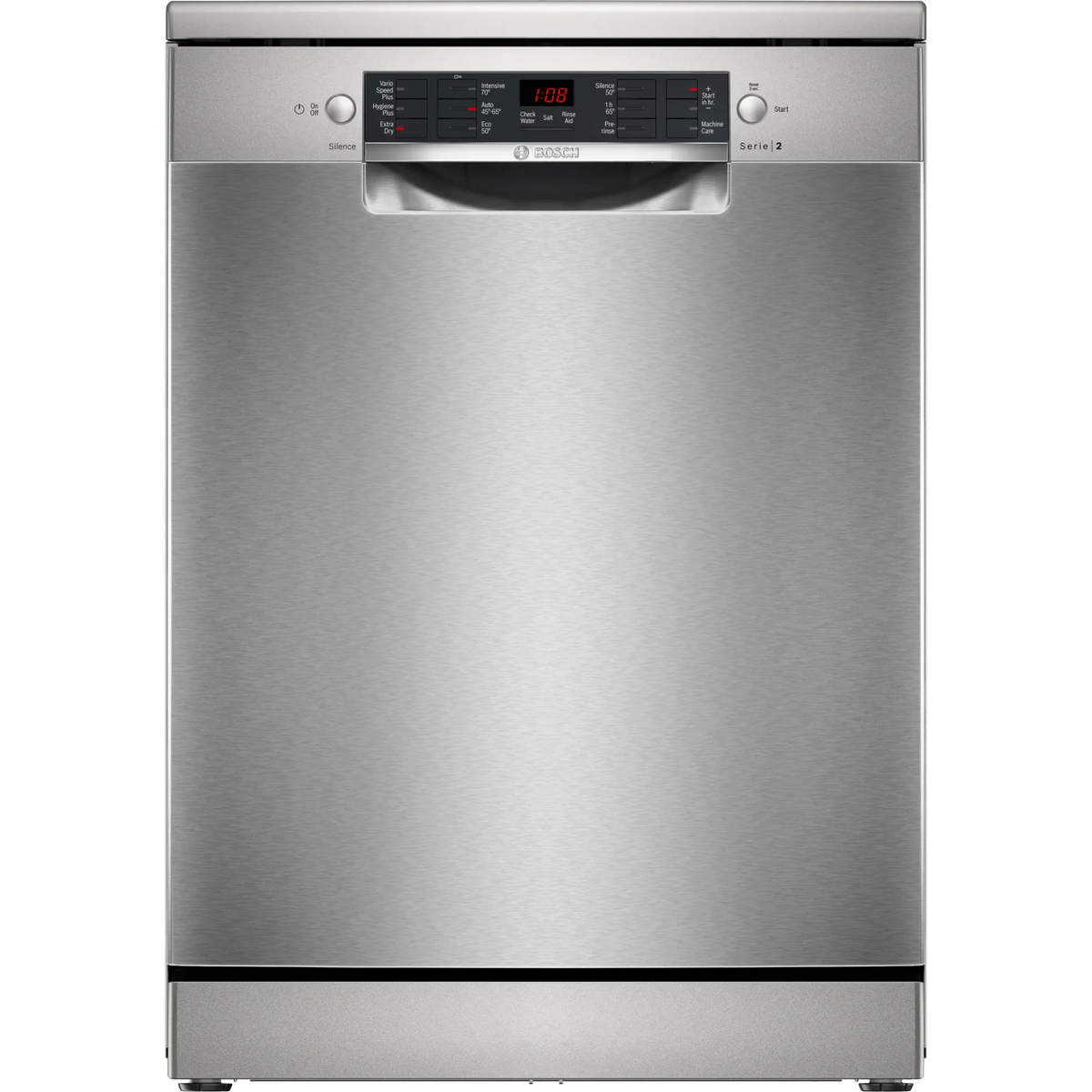 Bosch Series 2 free-standing dishwasher 60 cm Brushed steel anti-fingerprint | SMS26AI08G Bosch Dishwasher Euronics Ireland