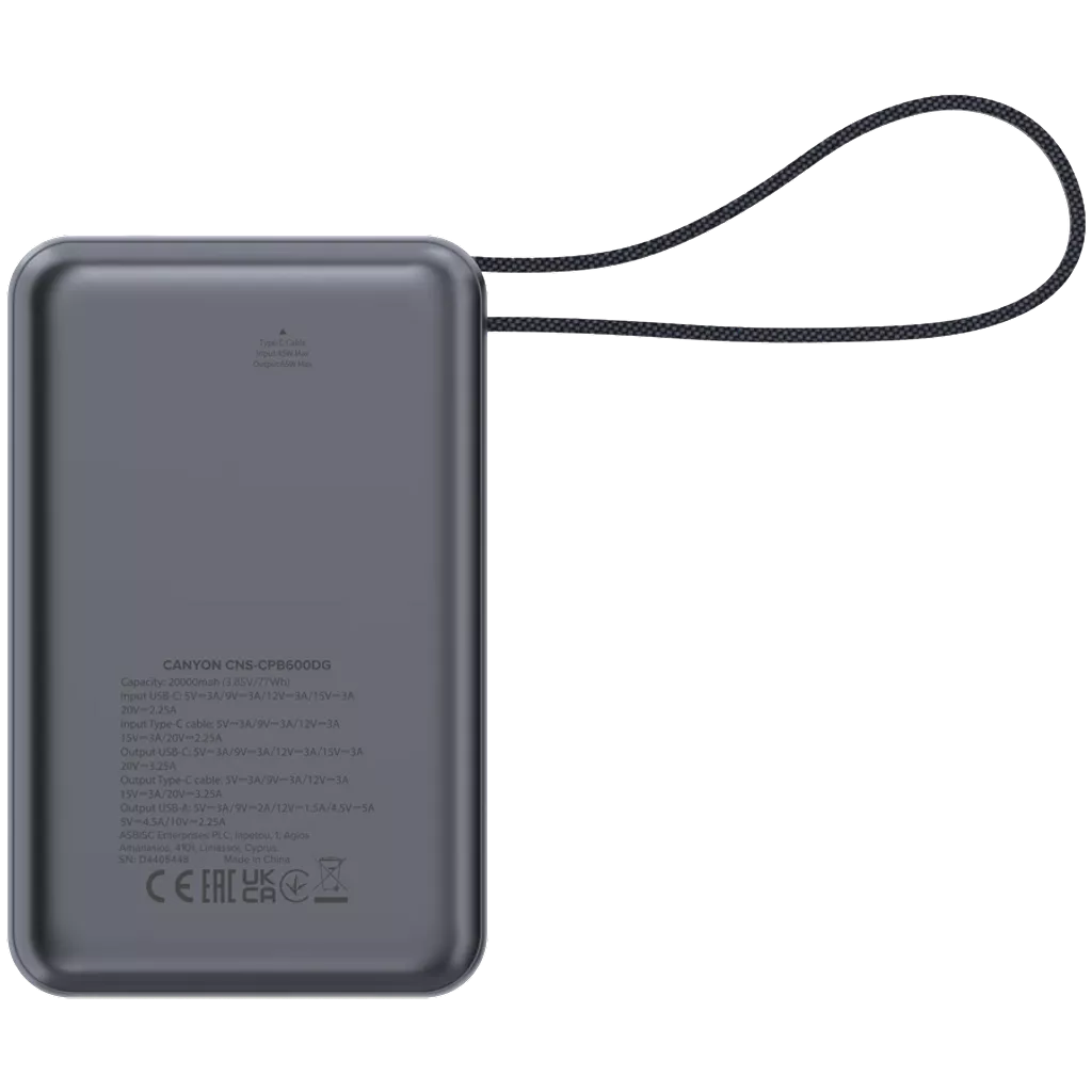 Canyon Power Bank OnPower PB-600 20,000mAh | CNS-CPB600DG Canyon Powerbank Euronics Ireland