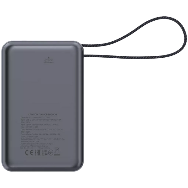 Canyon Power Bank OnPower PB-600 20,000mAh | CNS-CPB600DG Canyon Powerbank Euronics Ireland