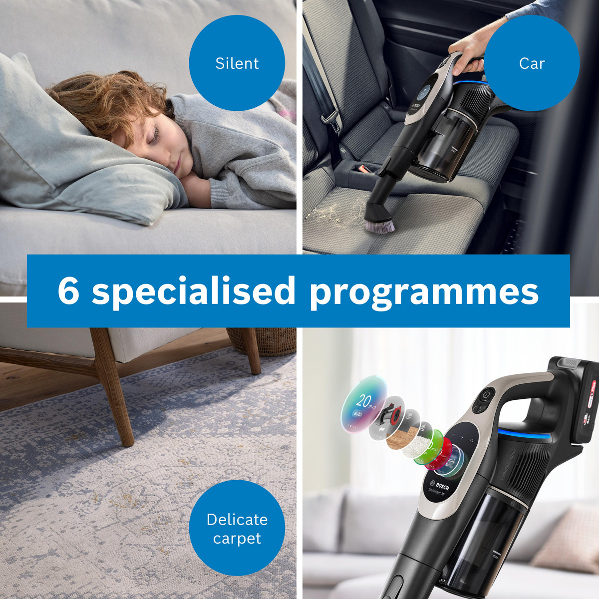 Bosch Unlimited 10 Cordless Vacuum Cleaner - Graphite - six specialised programmes