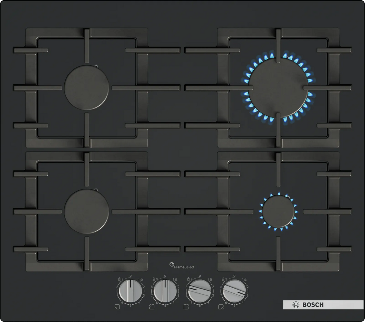 Bosch PPP6A6I40 Series 6 60cm 4 burner gas hob in Black tempered glass