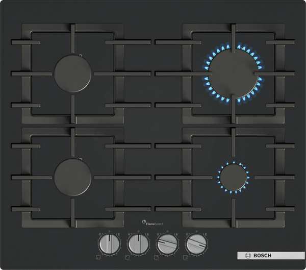 Bosch PPP6A6I40 Series 6 60cm 4 burner gas hob in Black tempered glass