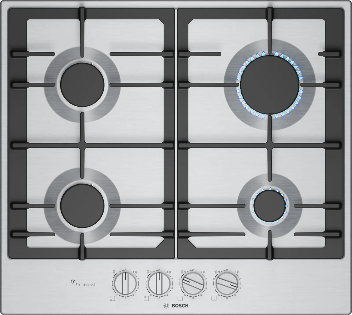 Bosch PCP6A5I90 Serie 6 60cm 4 burner gas hob in Stainless Steel