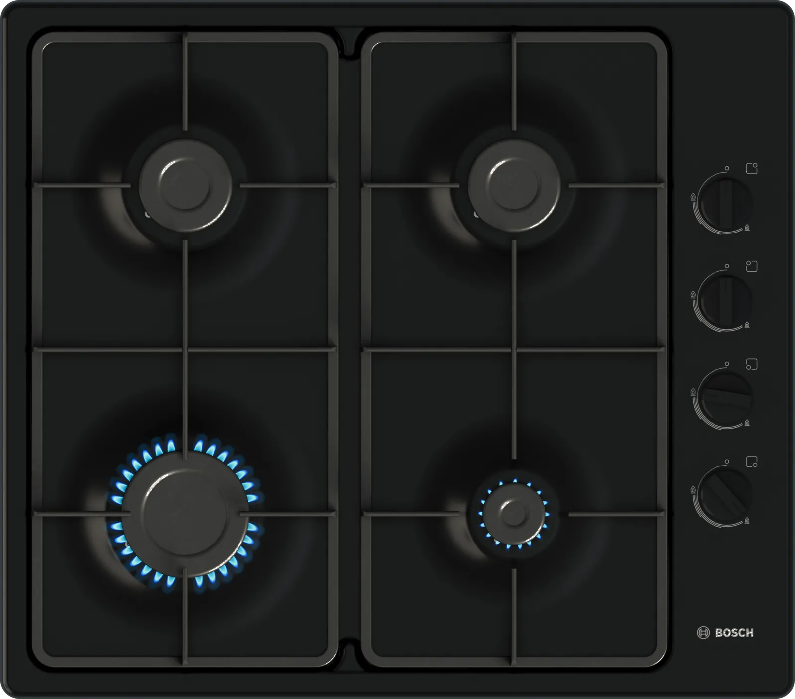 Bosch PBP6B6K60 Series 2 60cm 4 burner gas hob in Black enamel