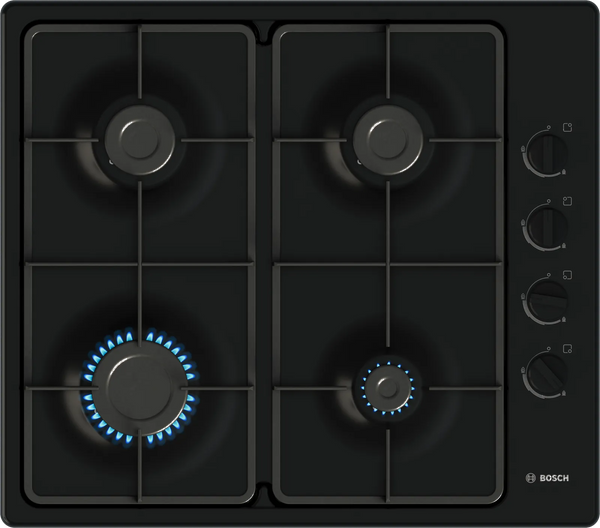 Bosch PBP6B6K60 Series 2 60cm 4 burner gas hob in Black enamel