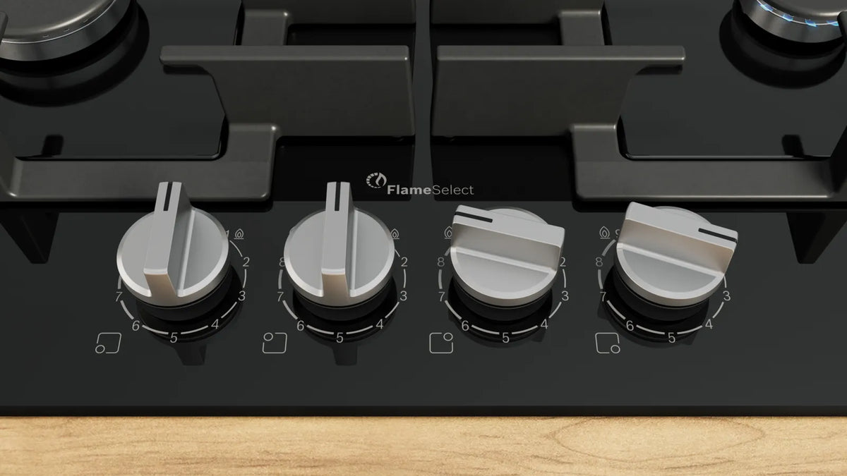 Bosch PPP6A6I40 Series 6 60cm 4 burner gas hob in Black tempered glass