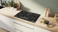 Bosch PPQ7A6I40 Series 6 75cm 5 burner gas hob with wok burner in Black tempered glass