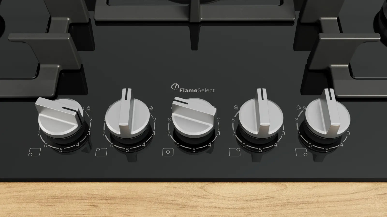 Bosch PPQ7A6I40 Series 6 75cm 5 burner gas hob with wok burner in Black tempered glass