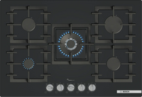 Bosch PPQ7A6I40 Series 6 75cm 5 burner gas hob with wok burner in Black tempered glass