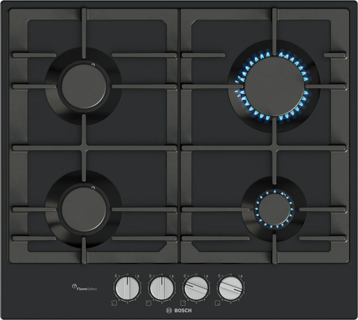 Bosch PCP6A6I90 Series 6 60cm 4 burner gas hob in Black enamel