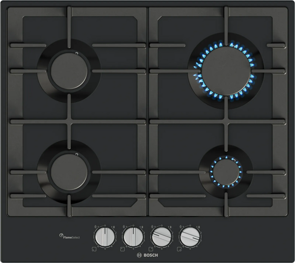 Bosch PCP6A6I90 Series 6 60cm 4 burner gas hob in Black enamel
