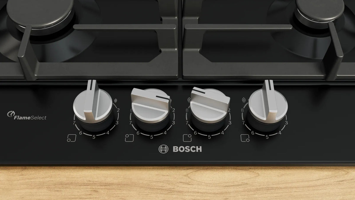 Bosch PCP6A6I90 Series 6 60cm 4 burner gas hob in Black enamel