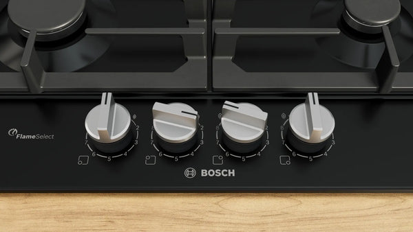 Bosch PCP6A6I90 Series 6 60cm 4 burner gas hob in Black enamel