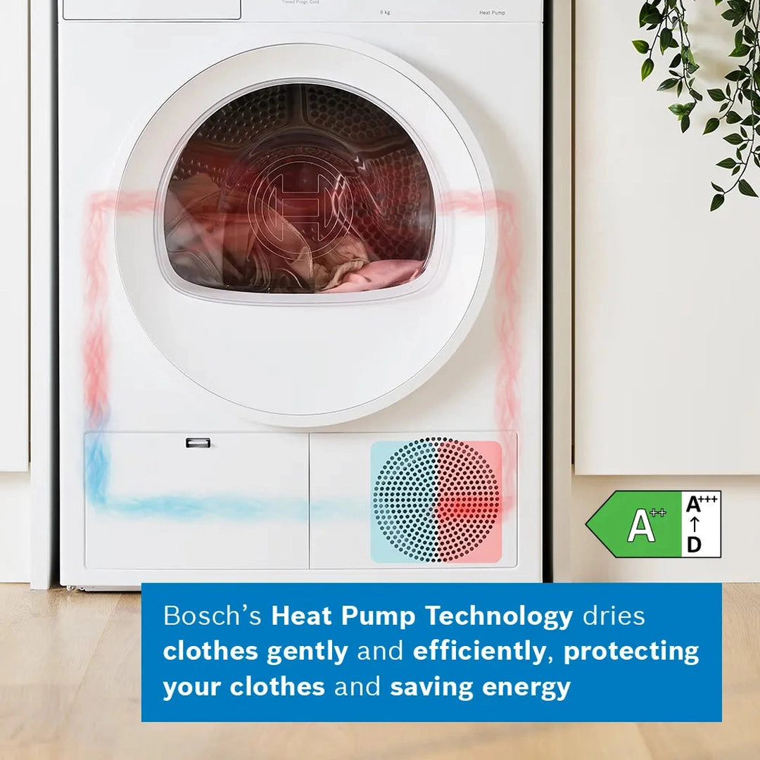 Bosch Series 4 Heat pump tumble dryer 8 kg White | WTH85225GB Bosch Tumble Dryer Euronics Ireland