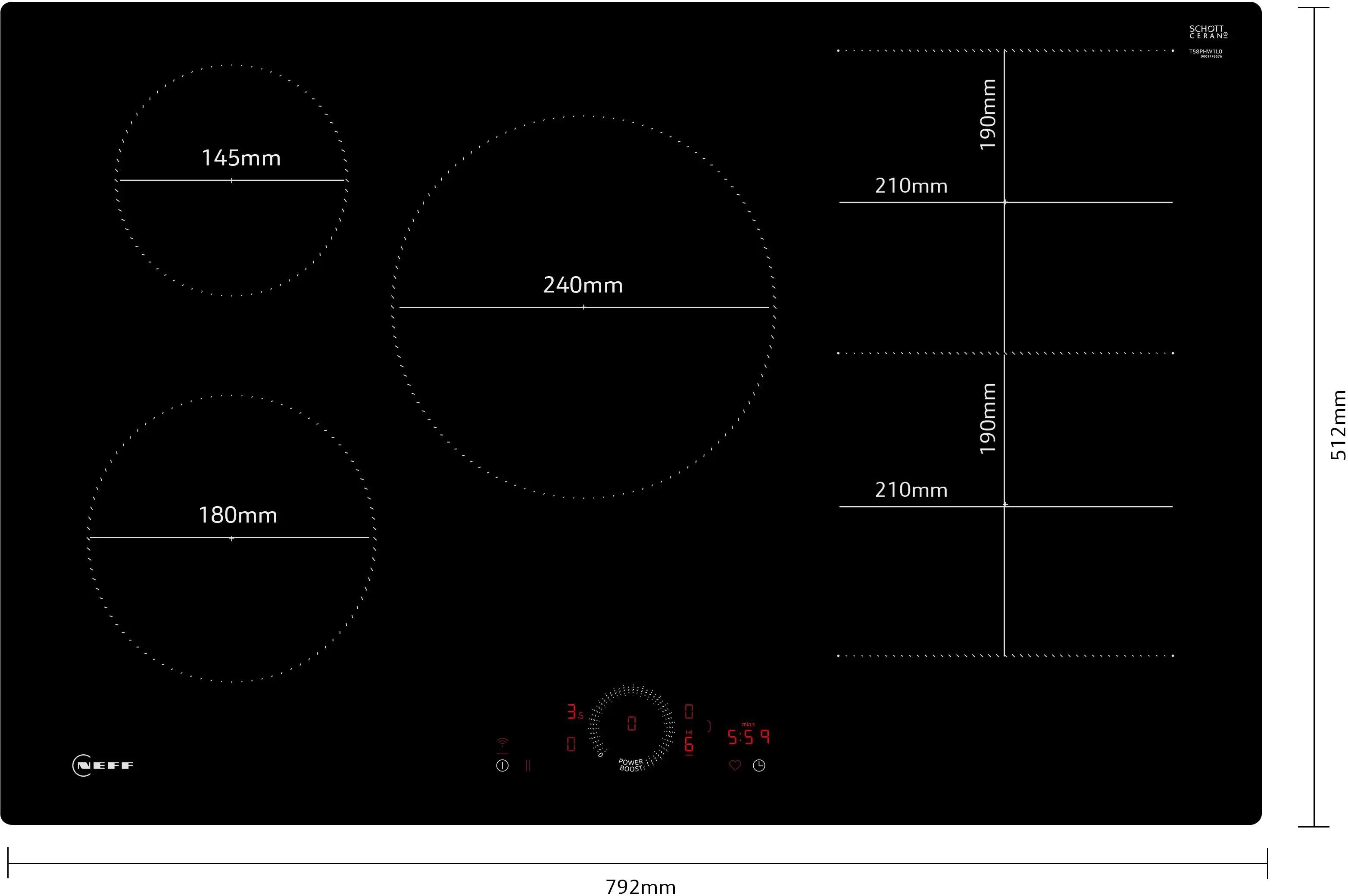 NEFF N 70 T58PHW1L0 80cm flush-mount Combi Induction hob in Black
