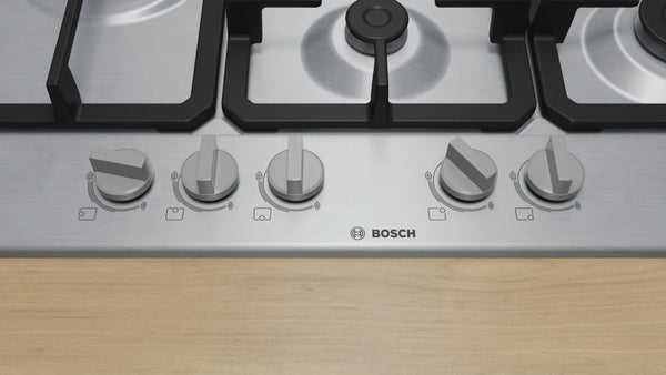 Bosch PGM7B5K90 Series 4 75cm 5 burner gas hob with wok burner in Stainless Steel