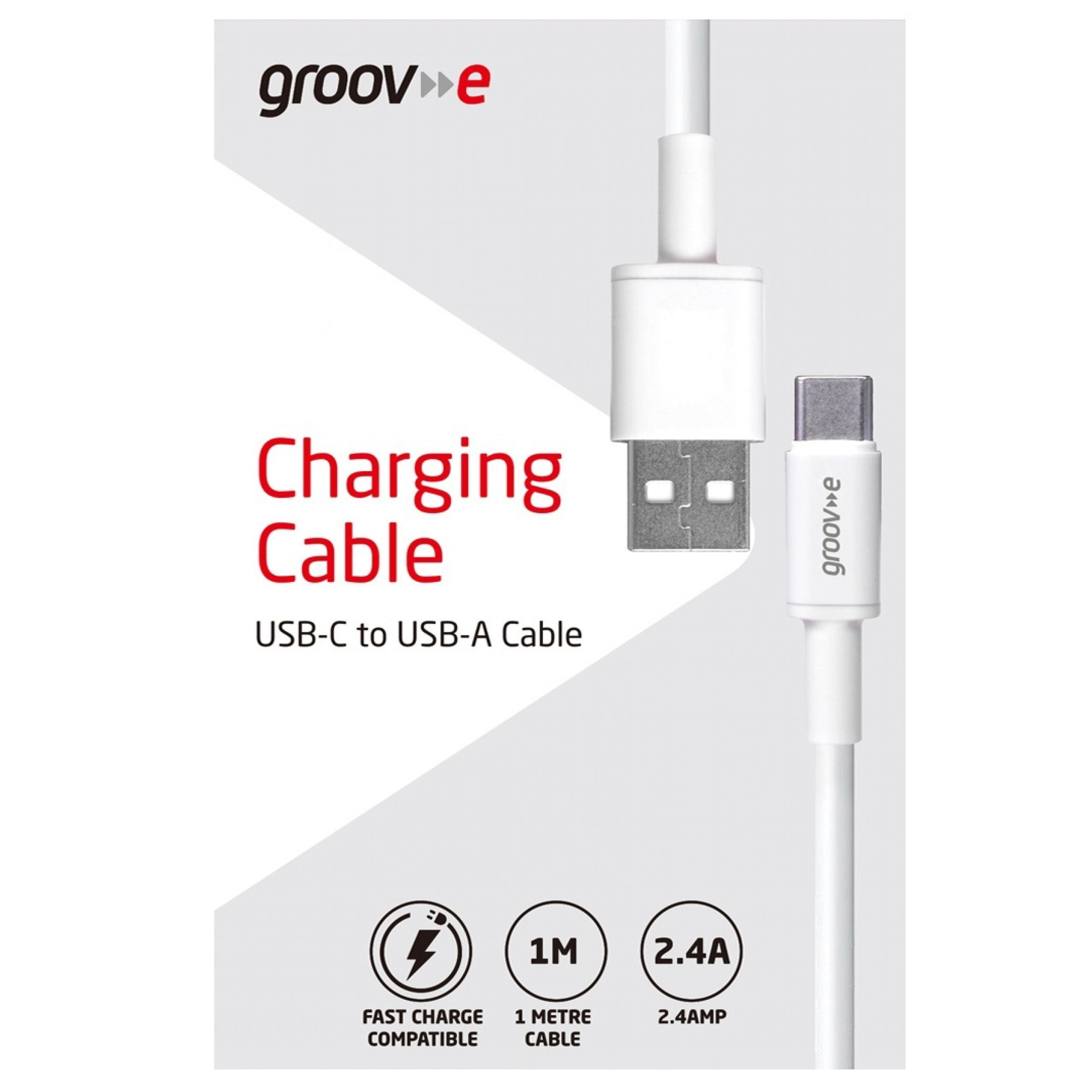 Groov-e USB-C to USB-A Charging Cable 1m White - official product image