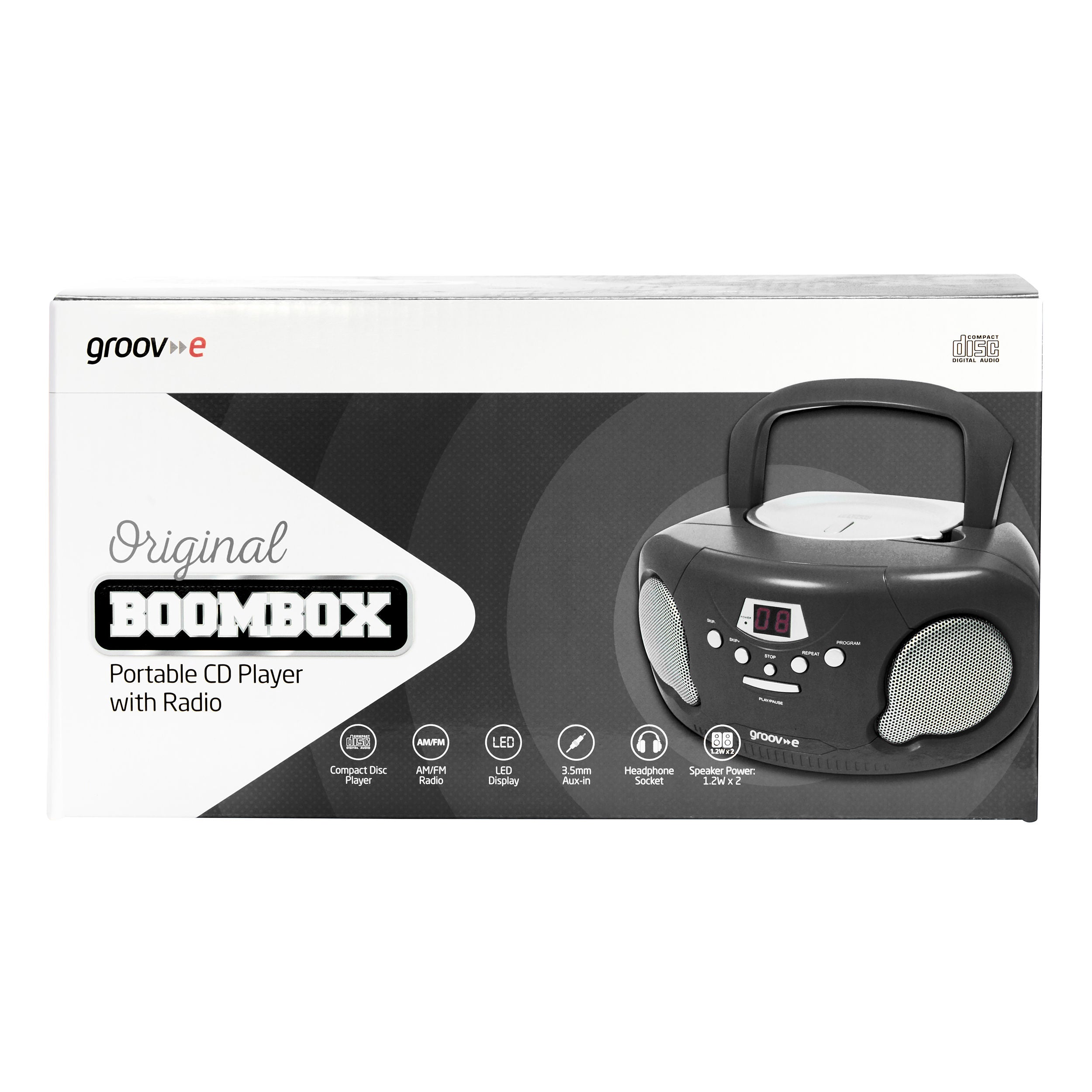 Groov-e Original Boombox CD Player with AM/FM Radio Black - official product image
