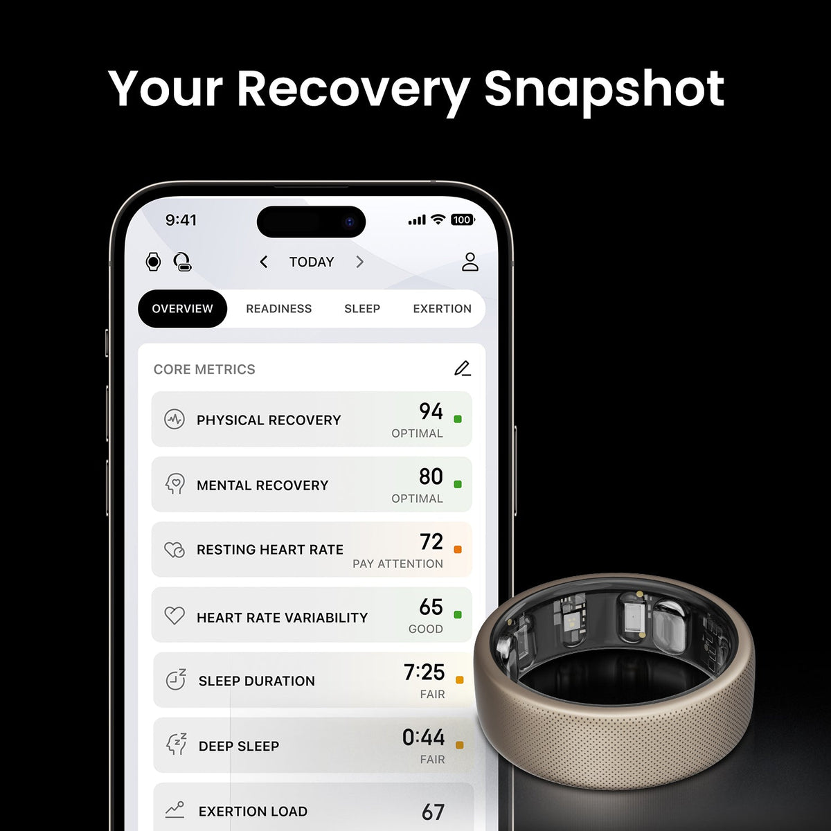 Amazfit Helio Smart Ring - Titanium Health Tracker (Ring Size 10)