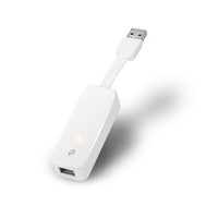 TP-Link UE300 USB 3.0 to Gigabit Ethernet Adapter — angled view with cable