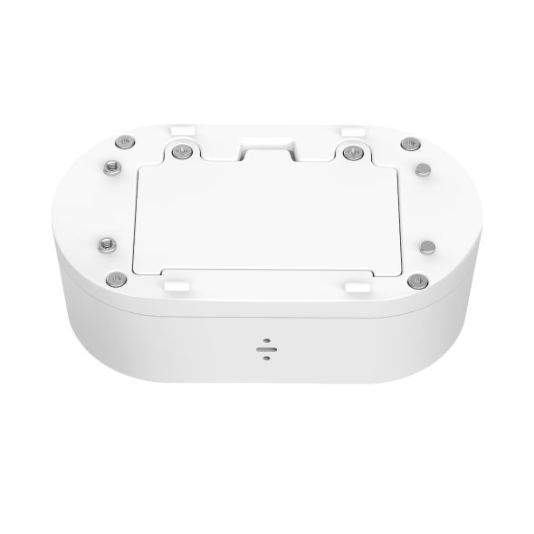 Tapo T300 smart water leak sensor — underside view showing mounting plate and probes
