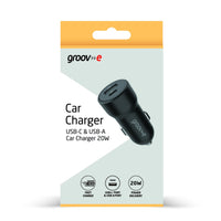 Groov-e USB-C and USB-A Car Charger 20W Black - official product image