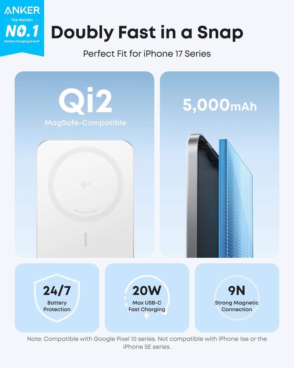 Anker Nano 5K Slim Magnetic Power Bank, Black - official product image