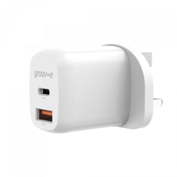Groov-e 20W USB-C and USB-A Wall Charger White - official product image