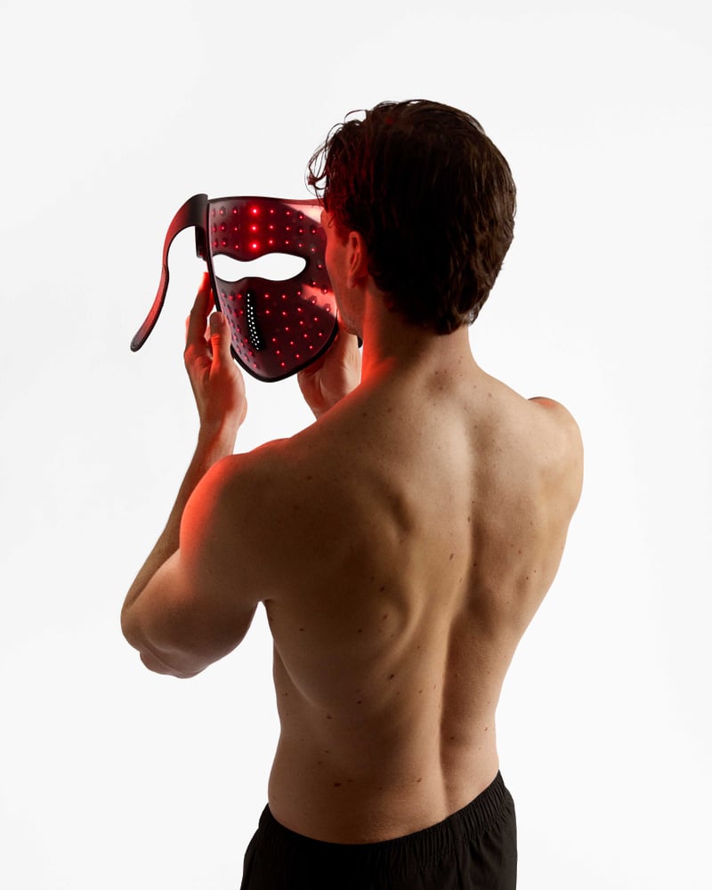 Flowlife Flowlight Laser Mask Ultra Three Waves Red Light Face Mask - Black - putting it on