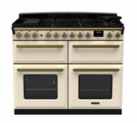 Rangemaster Estel Deluxe 110 Dual Fuel range cooker in Pale Cream with Antique Brass trim