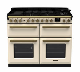 Rangemaster Estel Deluxe 110cm Dual Fuel Range Cooker - Pale Cream with Brass Trim | ESDLB110DFPPCR/AB1