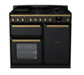 Rangemaster Estel Deluxe 100 Dual Fuel range cooker in Gloss Black with Antique Brass trim