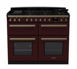 Rangemaster Estel Deluxe 110cm Dual Fuel Range Cooker - Bordeaux with Brass Trim | ESDLB110DFPBOR/AB1