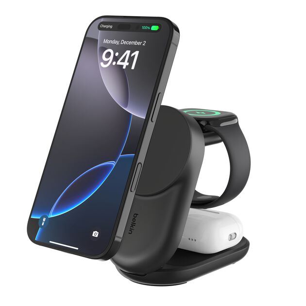 Belkin UltraCharge 3-in-1 Foldable Magnetic Charger with Qi2 25W Black product image