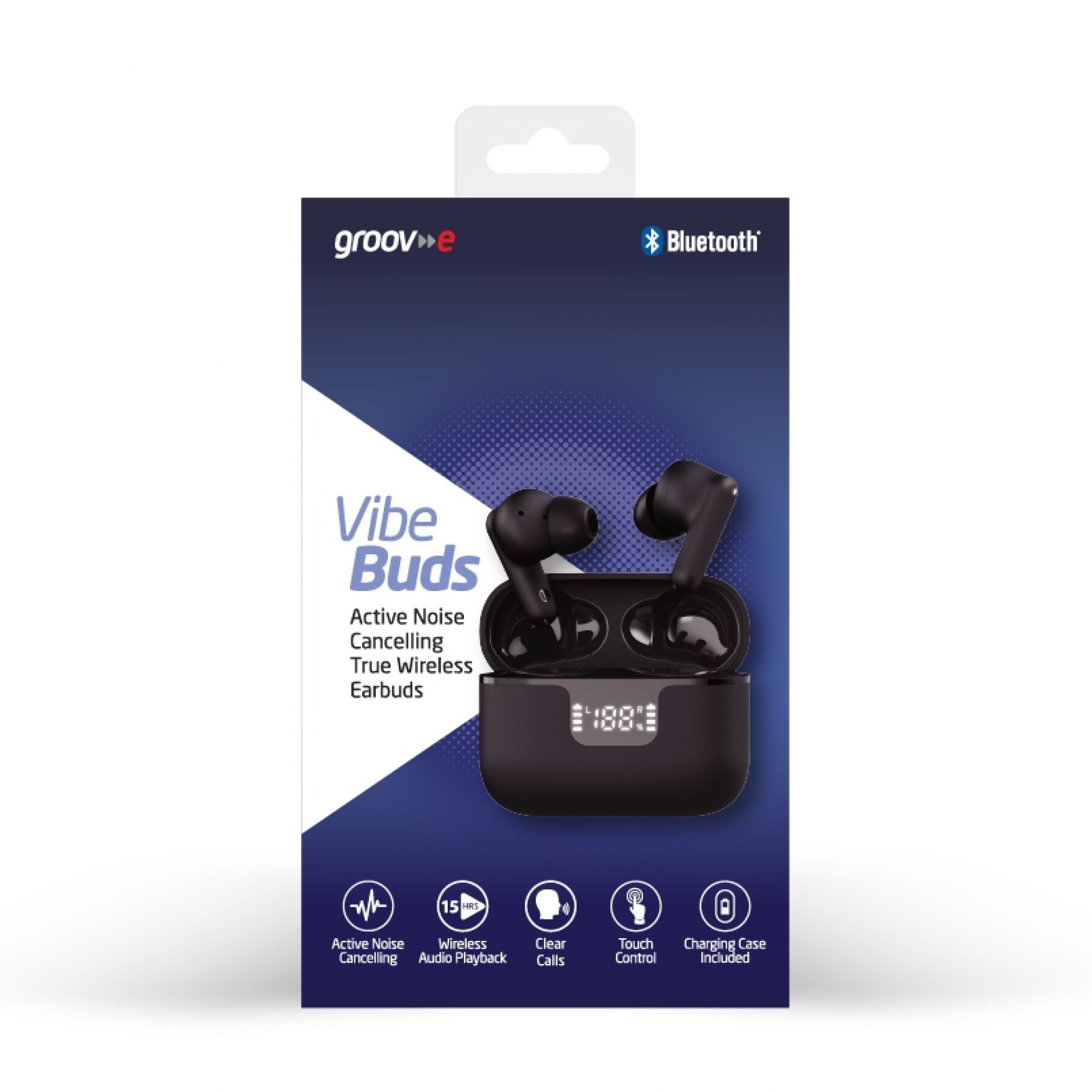 Groov-e Vibe Buds ANC True Wireless Earphones Black - official product image