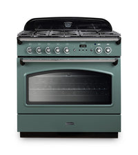 Rangemaster Classic FX 90 Dual Fuel range cooker in Mineral Green with Chrome trim