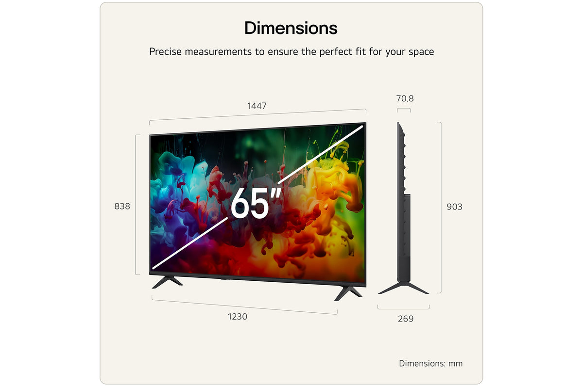 LG 65" QNED72 QNED AI Mini LED 4K Smart TV (2026) - dimensions