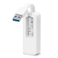 TP-Link UE300 USB 3.0 to Gigabit Ethernet Adapter — angled view showing model label