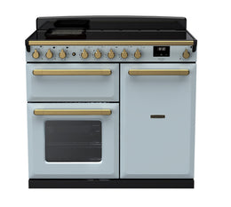 Rangemaster Estel Deluxe 100cm Induction Range Cooker - Misty Blue with Brass Trim | ESDL100EIPMSB/AB1