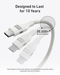 Anker 240W USB-C to USB-C 0.9m Upcycled-Braided Cable, White - official product image