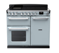 Rangemaster Estel Deluxe 100 Induction range cooker in Misty Blue with Chrome trim